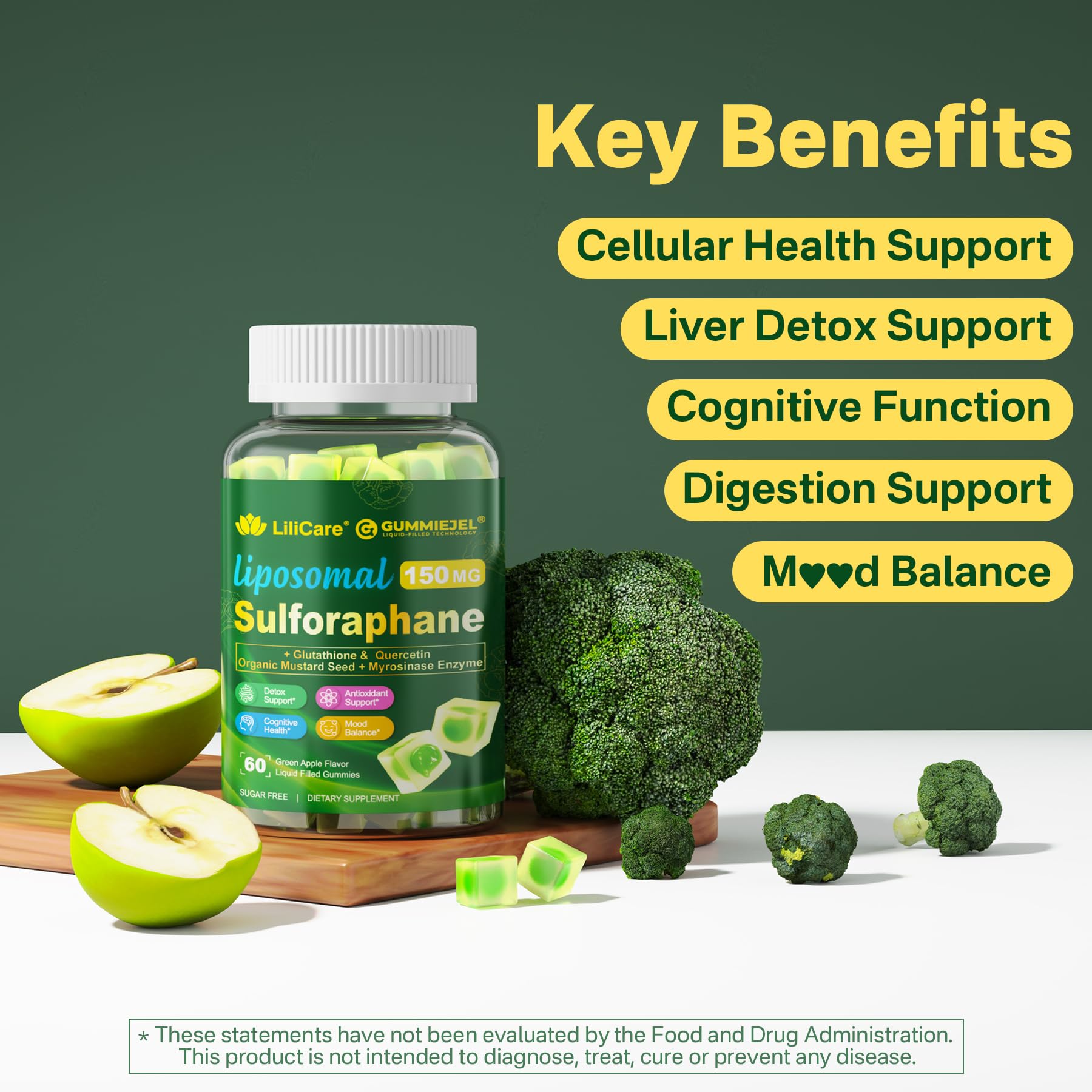 Sugar-free vegan-friendly sulforaphane gummies label