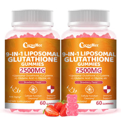 Two-pack liposome glutathione gummies bottle showing 2500mg per gummy