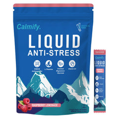Liquid Anti Stress Cortisol bottle label showing magnesium, ashwagandha, L-Theanine and vitamin D3