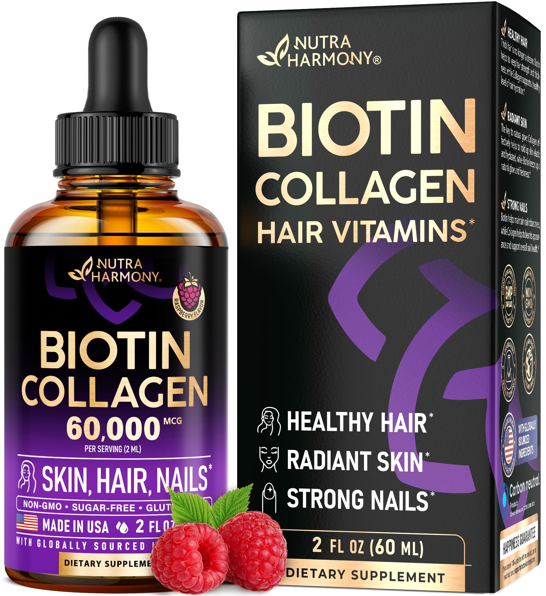 Bottle of Liquid Biotin & Collagen Drops with dropper