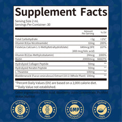 Close-up of bottle label: Biotin 20000mcg & Collagen