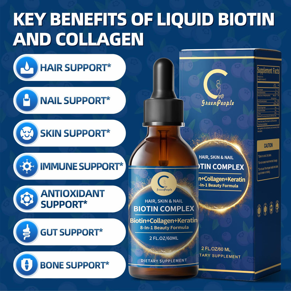 2 oz bottle on white background with Biotin & Collagen Drops