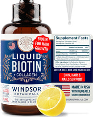 2oz bottle of lemon-flavored biotin and collagen drops