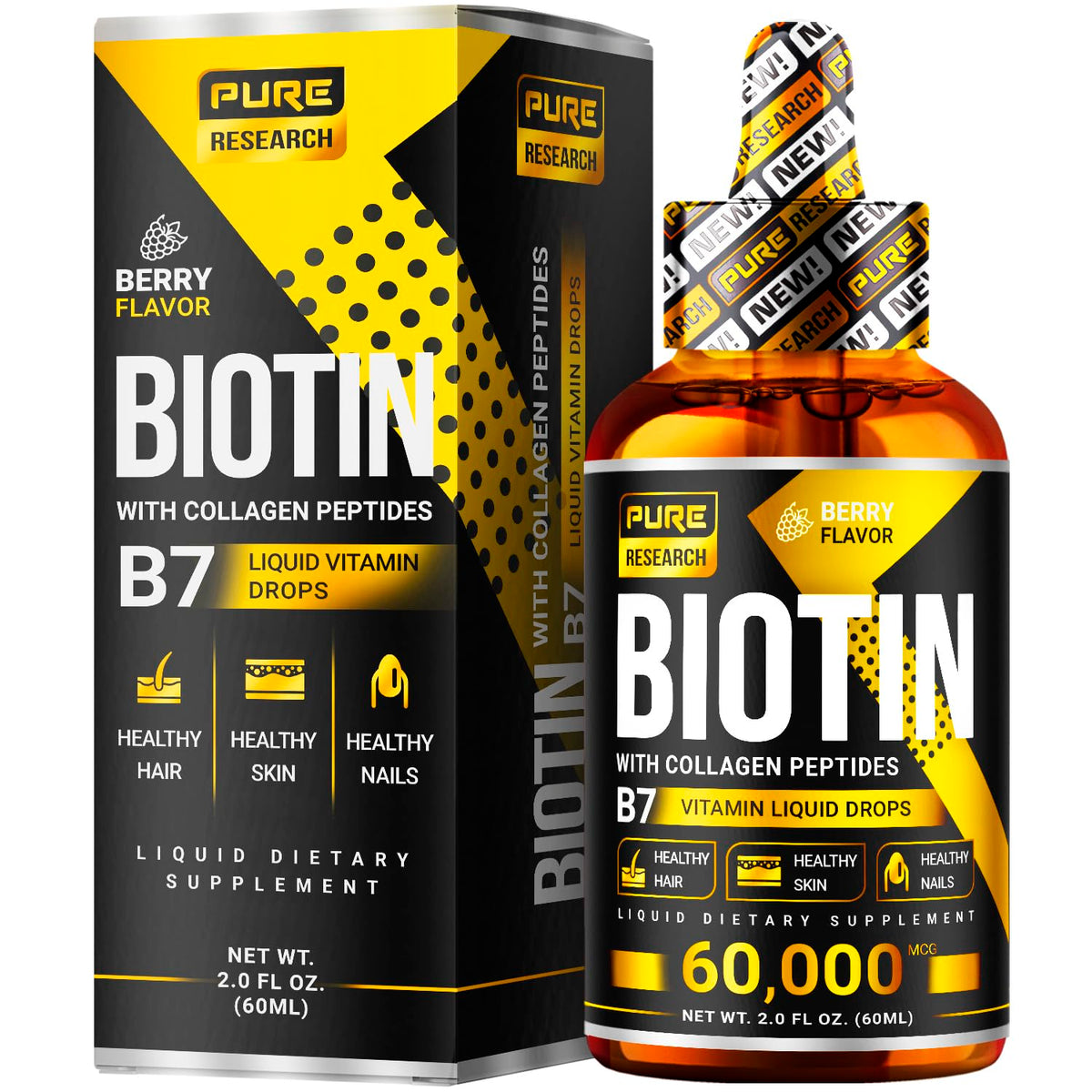 Front view of Liquid Biotin & Collagen Hair Growth Drops bottle 2oz