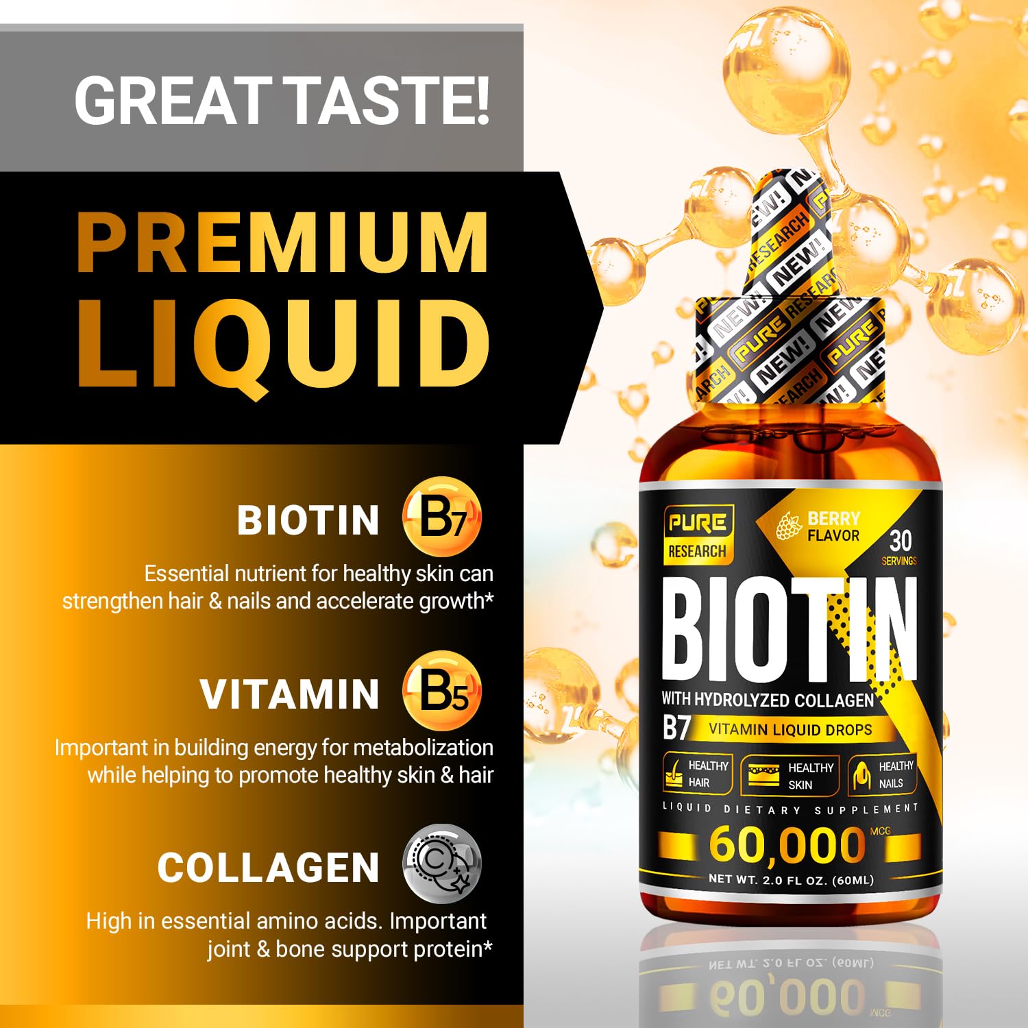Dropper and bottle close-up for Biotin Collagen drops