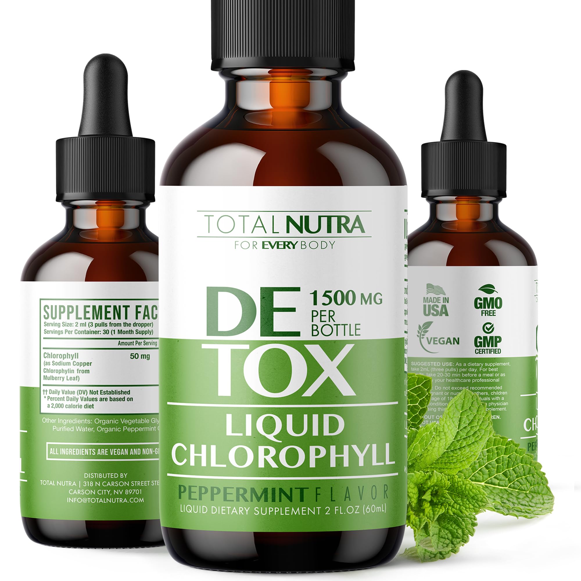 Liquid Chlorophyll Drops 50mg bottle with mint flavor