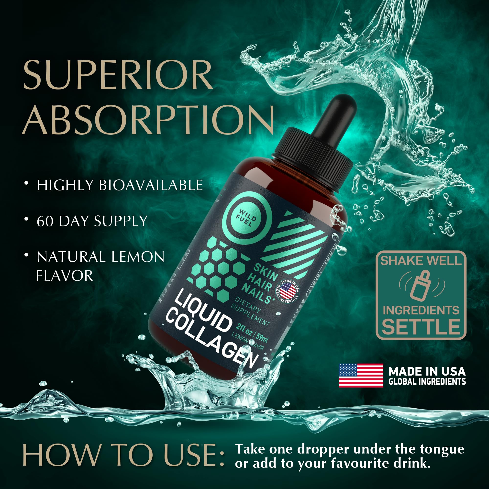 Two bottles of lemon collagen biotin drops