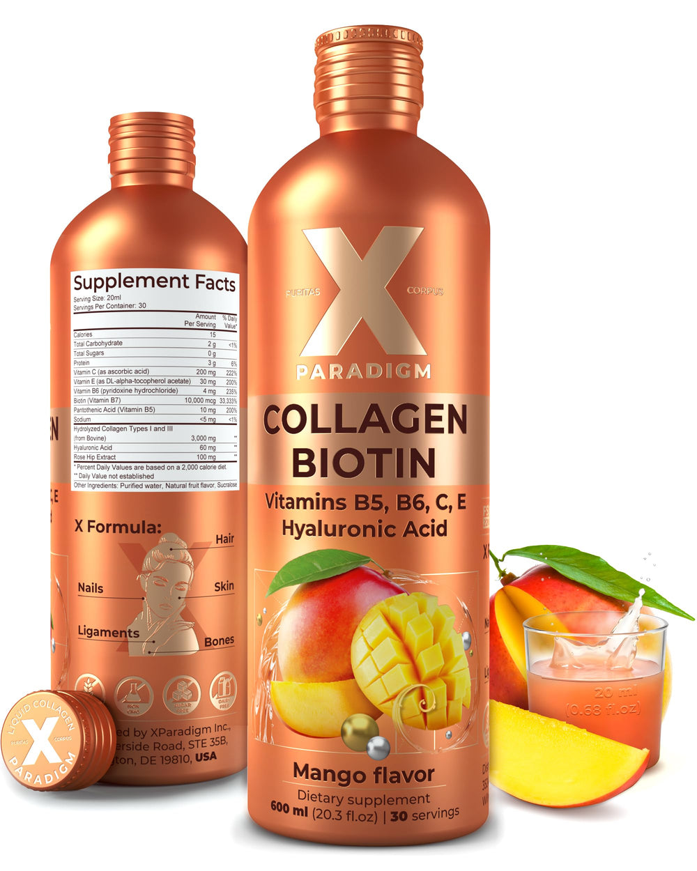 Liquid collagen peptides bottle with Biotin & Hyaluronic Acid