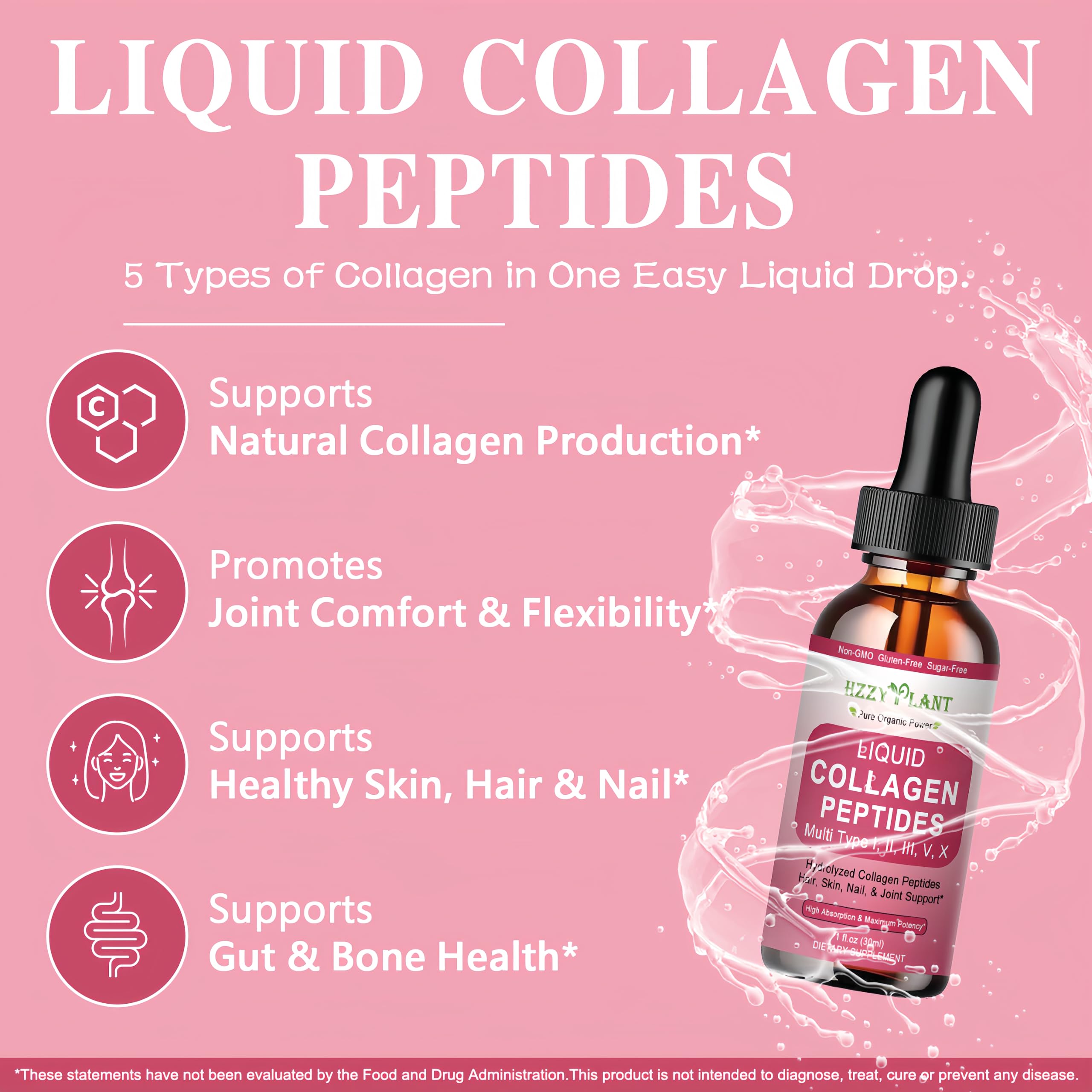 Close-up of hydrolyzed collagen peptide drops