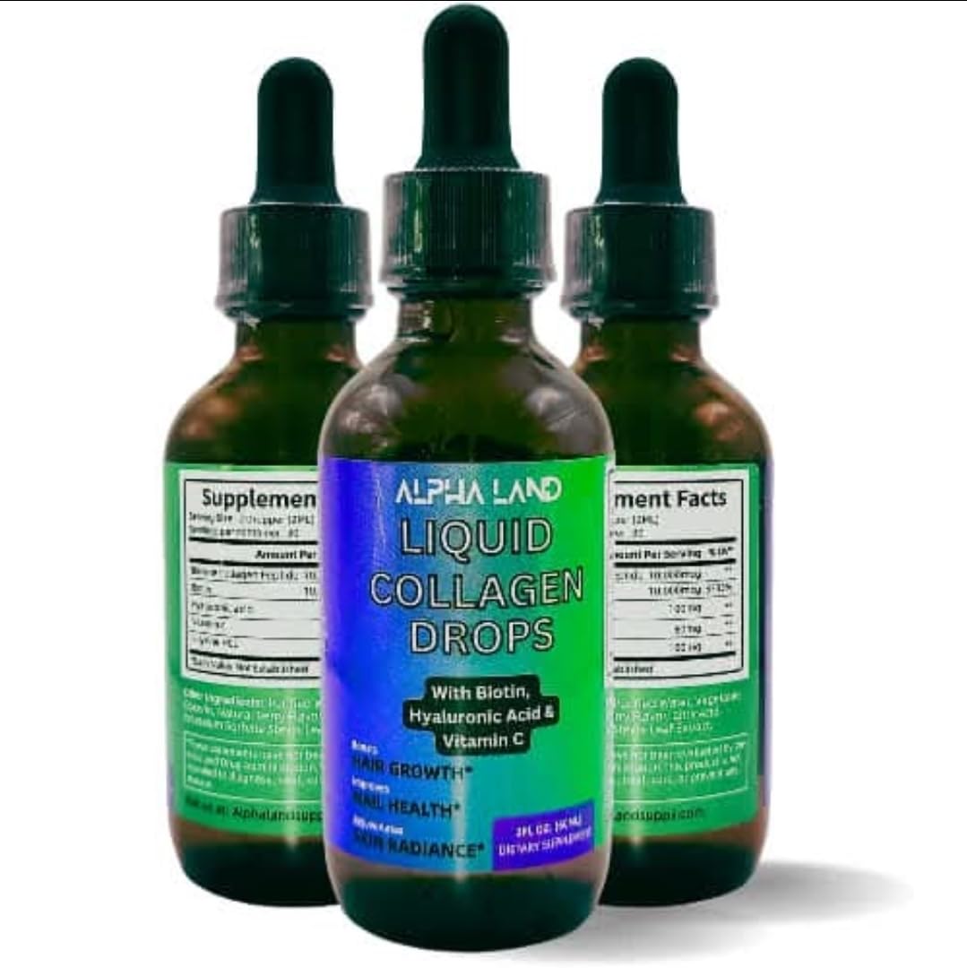 Liquid collagen drops bottle with hyaluronic acid, biotin, and vitamin C for anti-aging (2 oz).