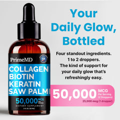 Close-up of liquid collagen peptide bottle with label