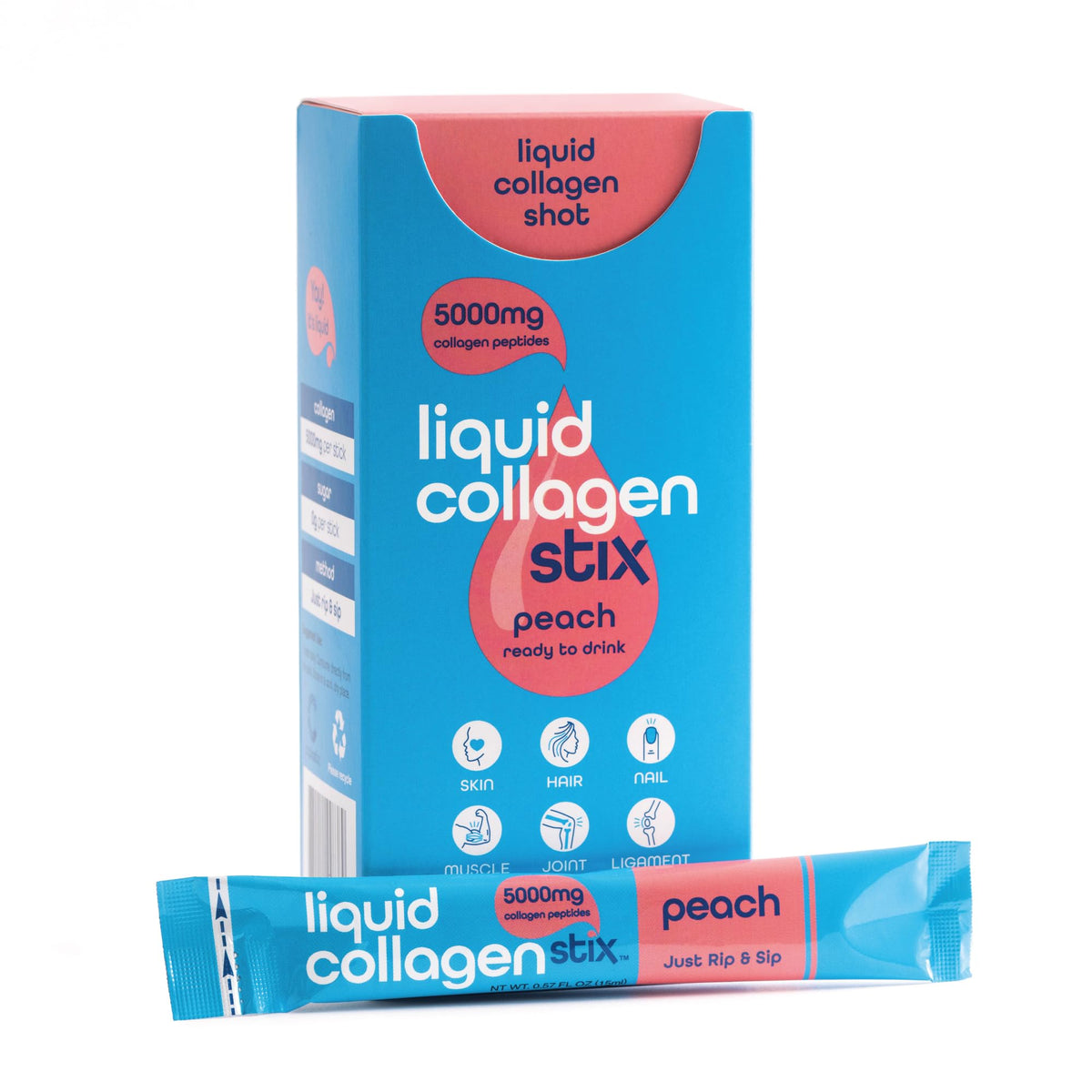 Liquid Collagen Stix Peach flavor pack 14 - front view