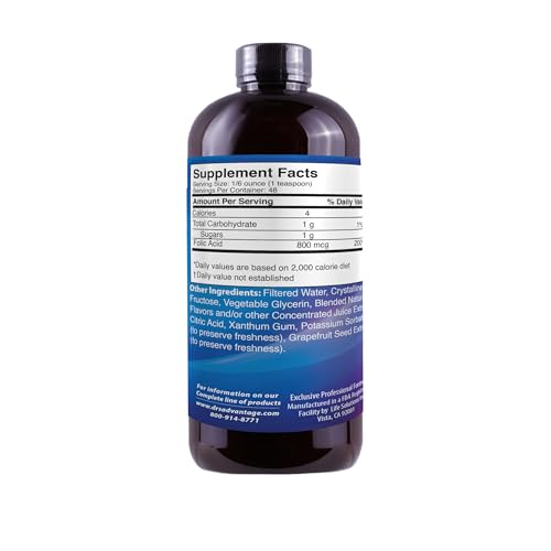 Close-up of bottle label for Liquid Folic Acid 800 mcg