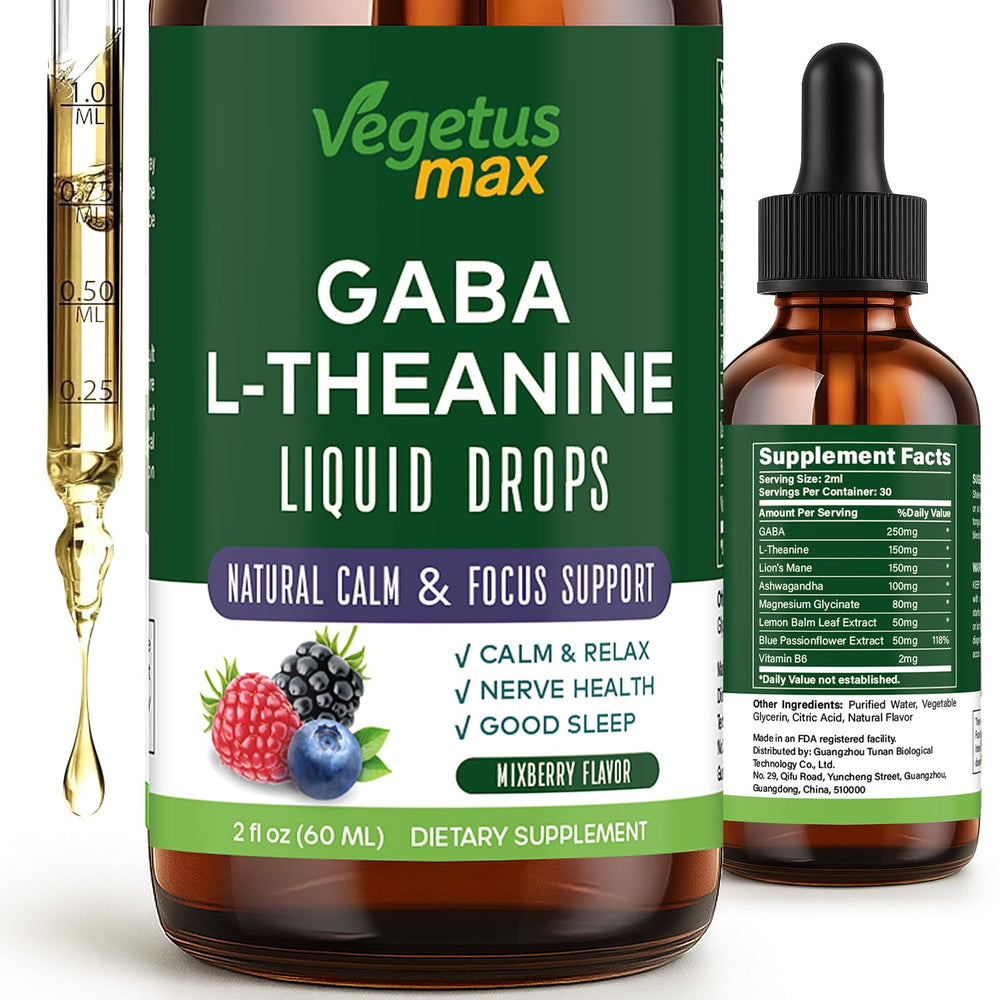 Front view of Liquid GABA L-Theanine Drops Berry bottle