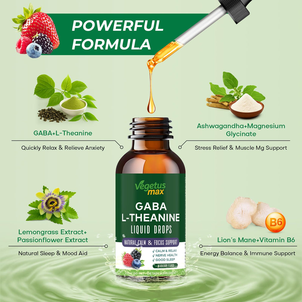 Dropper dispensing a 2ml dose of berry GABA drops