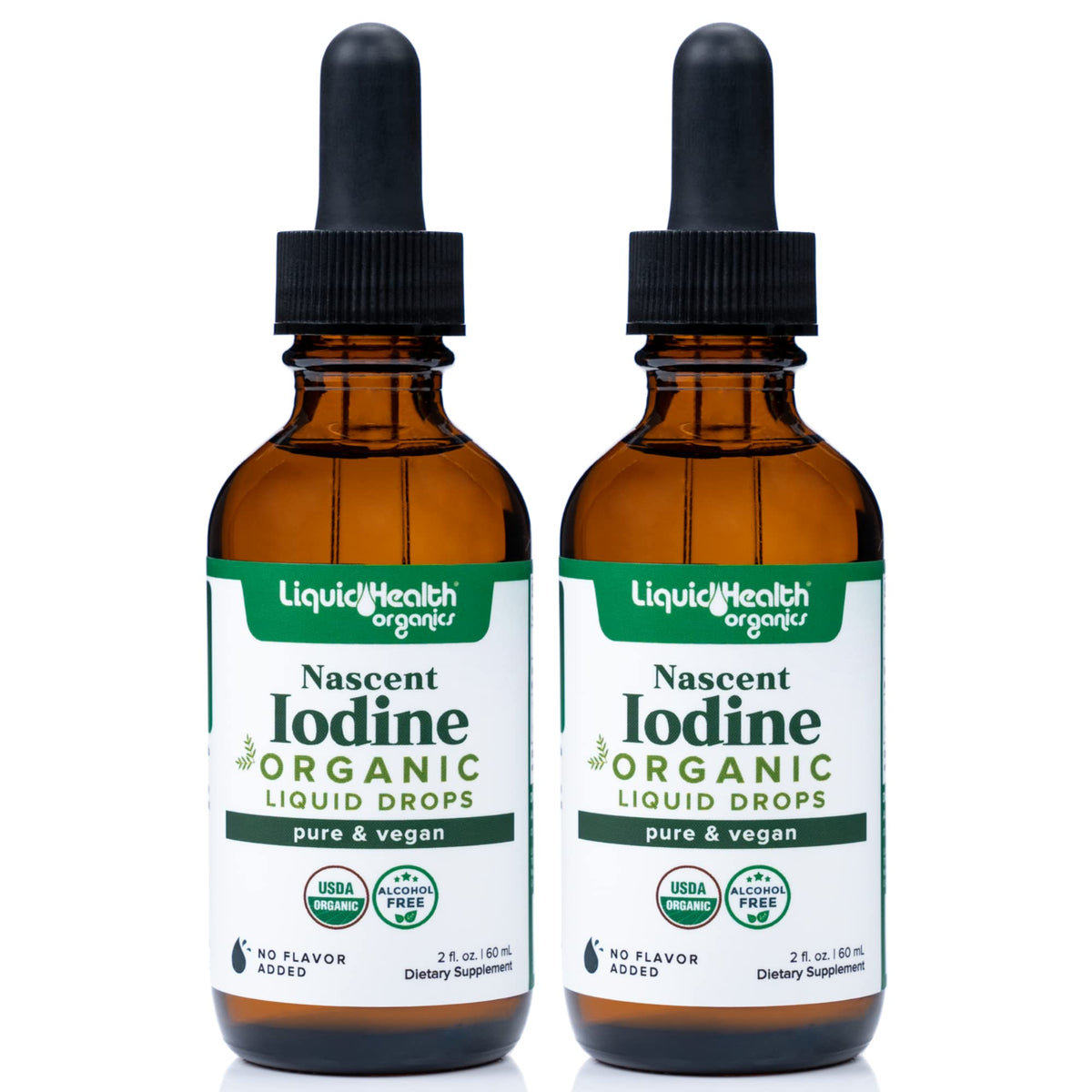 Liquid Health Nascent Iodine Drops bottle and packaging (2-pack)