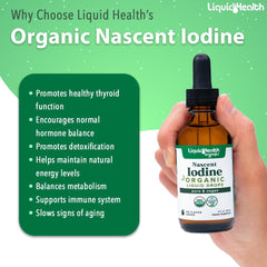 USDA Organic and non-GMO icons on iodine drops label