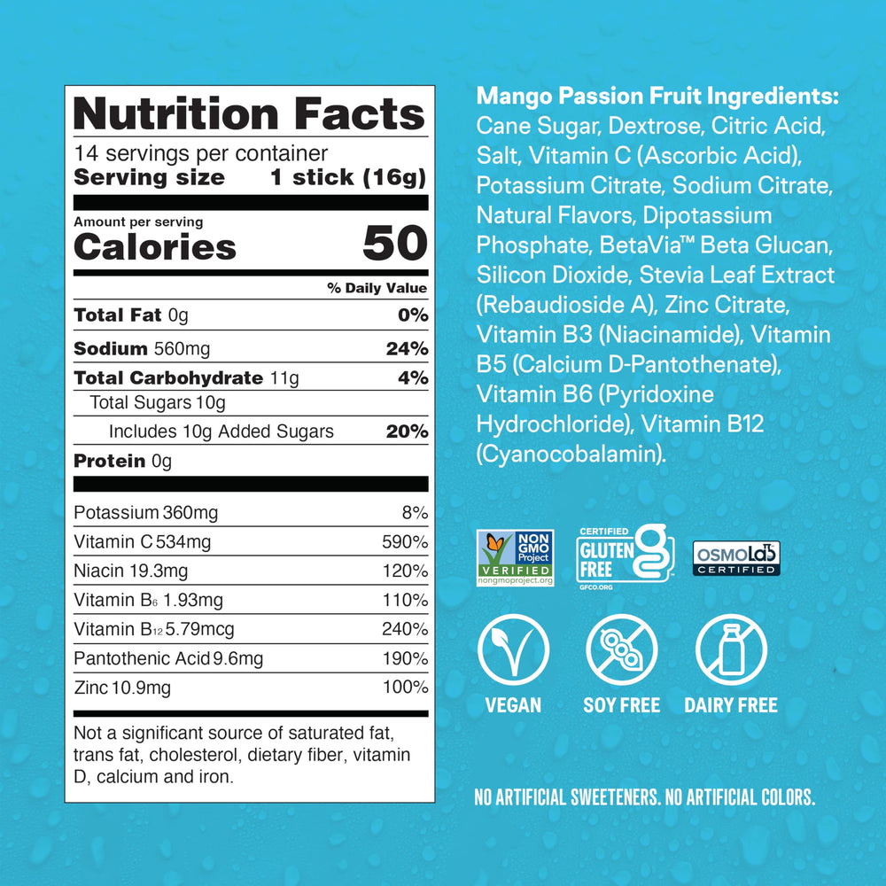 Close-up of Mango Passionfruit flavor Liquid I.V. Hydration Multiplier