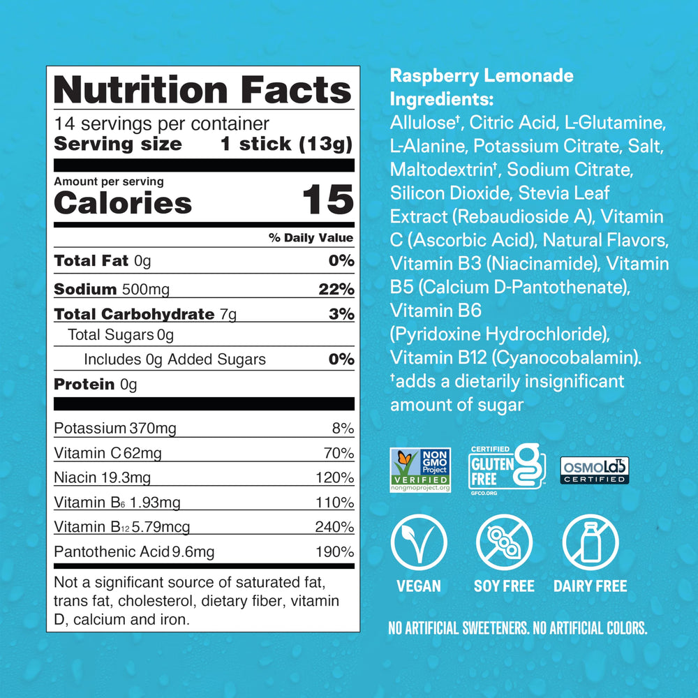 Sachets of Hydration Multiplier Sugar-Free Raspberry Lemonade flavor