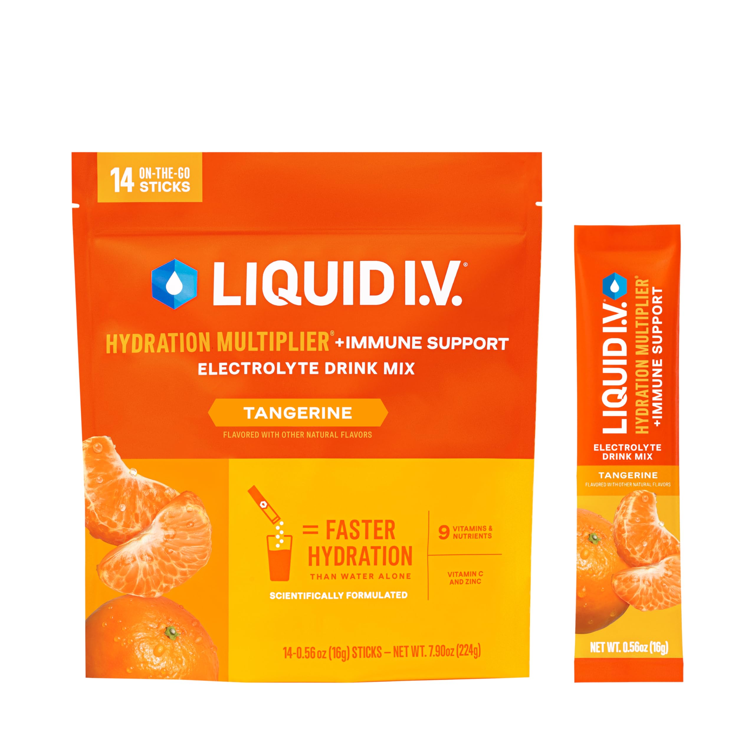 Liquid I.V Hydration Multiplier Tangerine box with single-serving packets