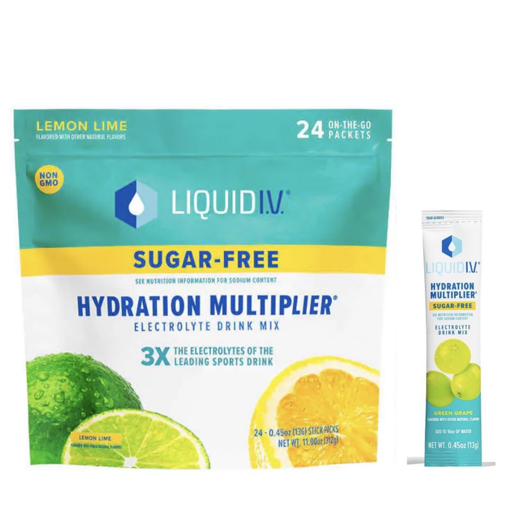 Liquid I.V. Sugar-Free Hydration Multiplier Lemon Lime single-serving hydration packets (24 sticks)
