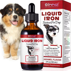 2 oz liquid iron supplement bottle labeled for dogs with folate and B12