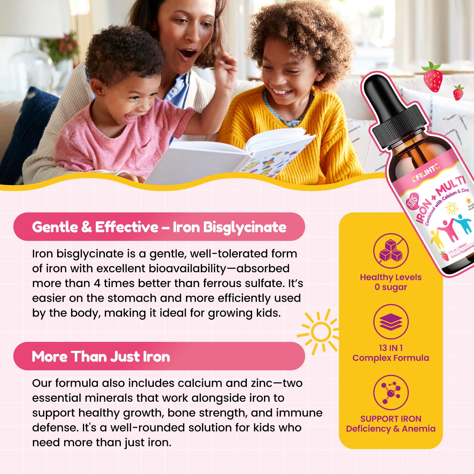 Vitamin C and B-complex in liquid iron drops