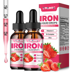 Liquid iron drops bottle with strawberry flavor for women, men, and kids