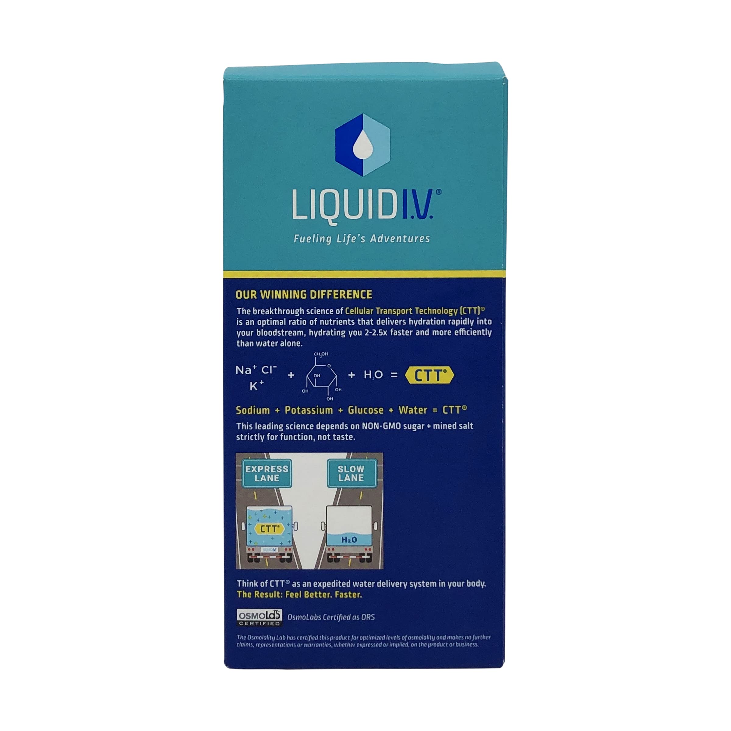 Liquid I.V. Hydration Multiplier dissolving in 16 oz water for balanced hydration.