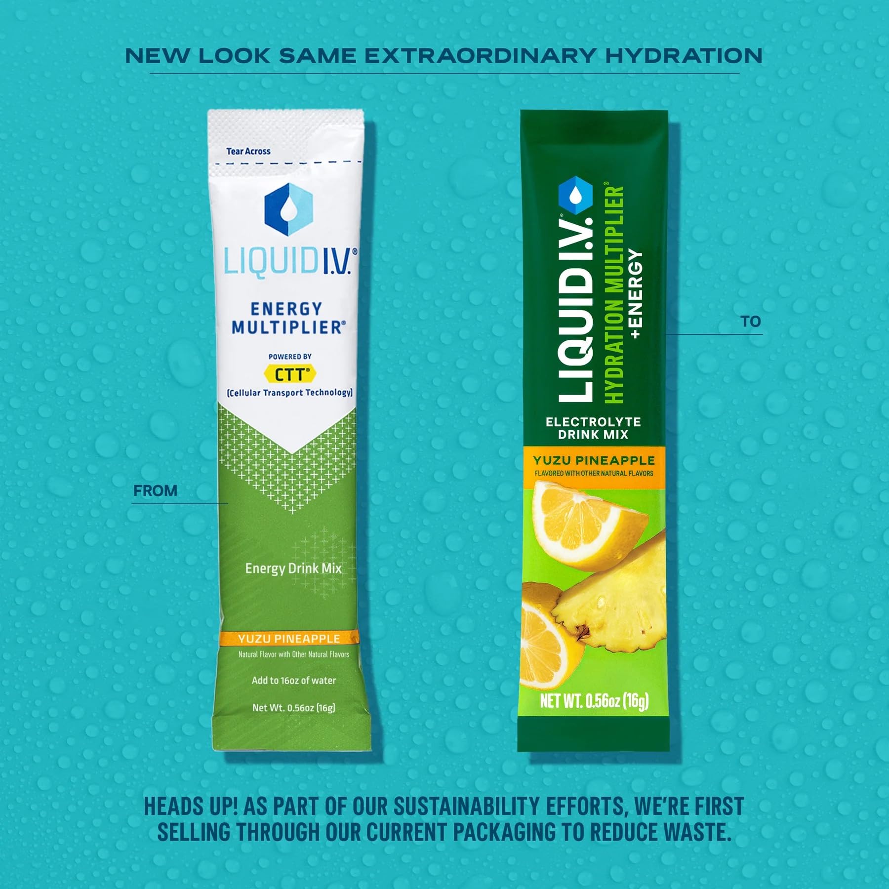 Single-serving sachet of Liquid I.V. Hydration Multiplier +Energy Yuzu Pineapple