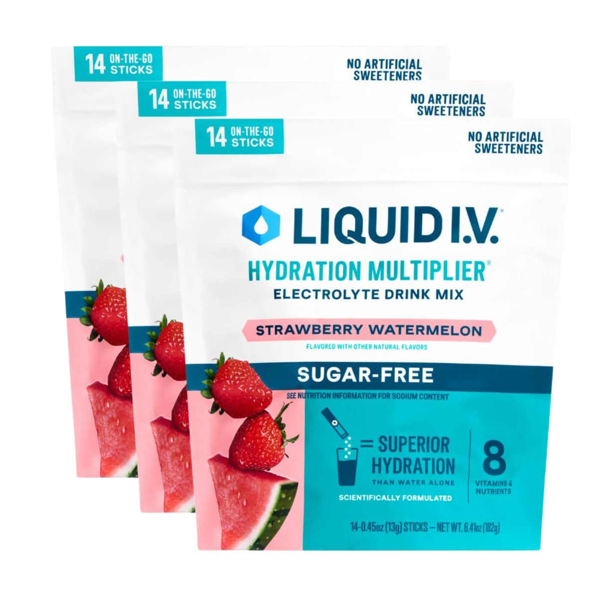Liquid I.V. Hydration Multiplier Sugar Free Strawberry Watermelon 3-Pack packaging