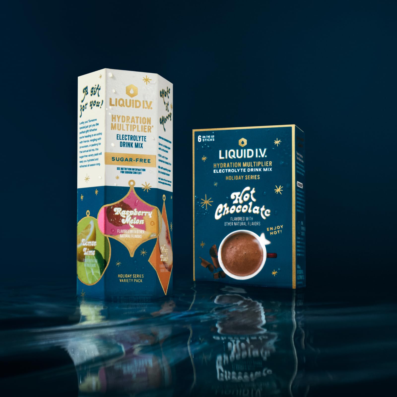 Holiday stocking-stuffer display featuring Liquid I.V. Sugar-Free Variety Pack