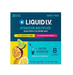 Liquid I.V. Hydration Multiplier variety pack Lemon Lime & Passion Fruit delivers on-the-go hydration.