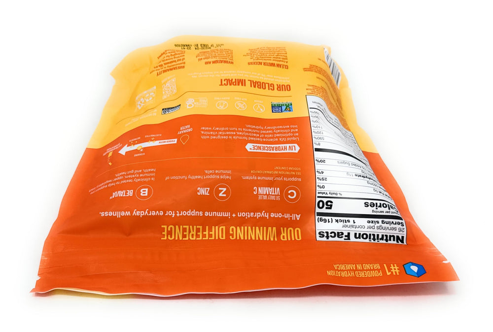 Liquid I.V. Hydration Plus Immune sticks stirred into water for quick hydration