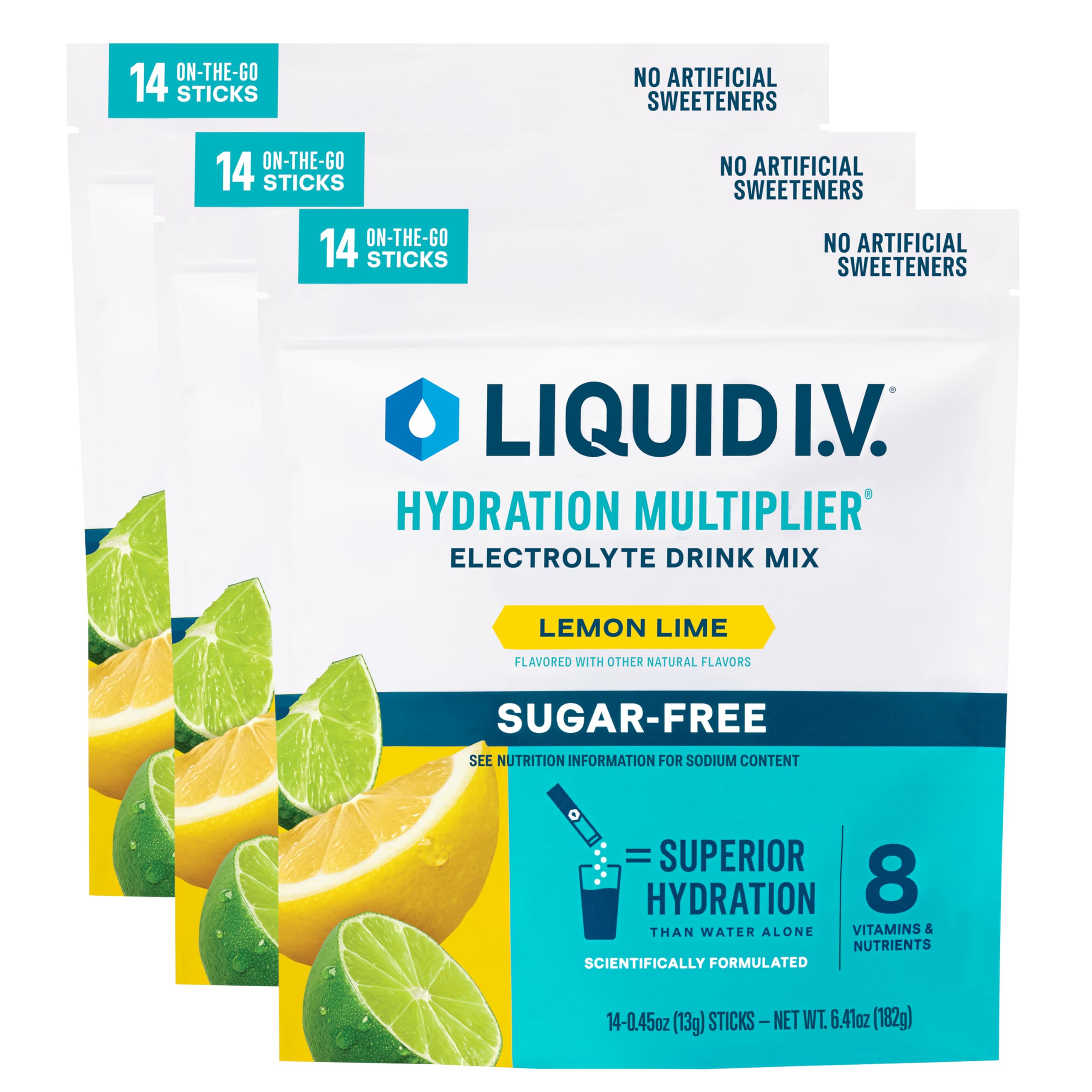 Liquid I.V. Hydration Multiplier Sugar-Free Lemon Lime 3-pack box front