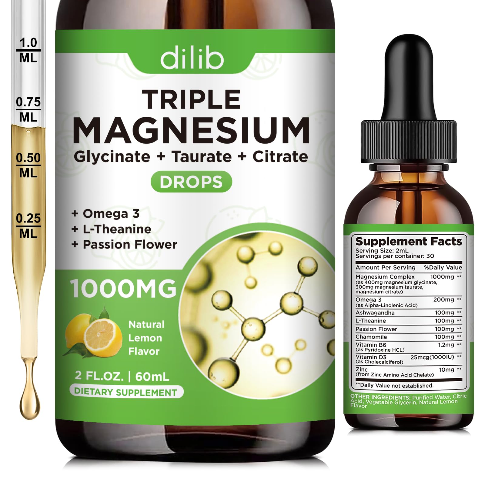 Liquid magnesium glycinate 1000mg bottle