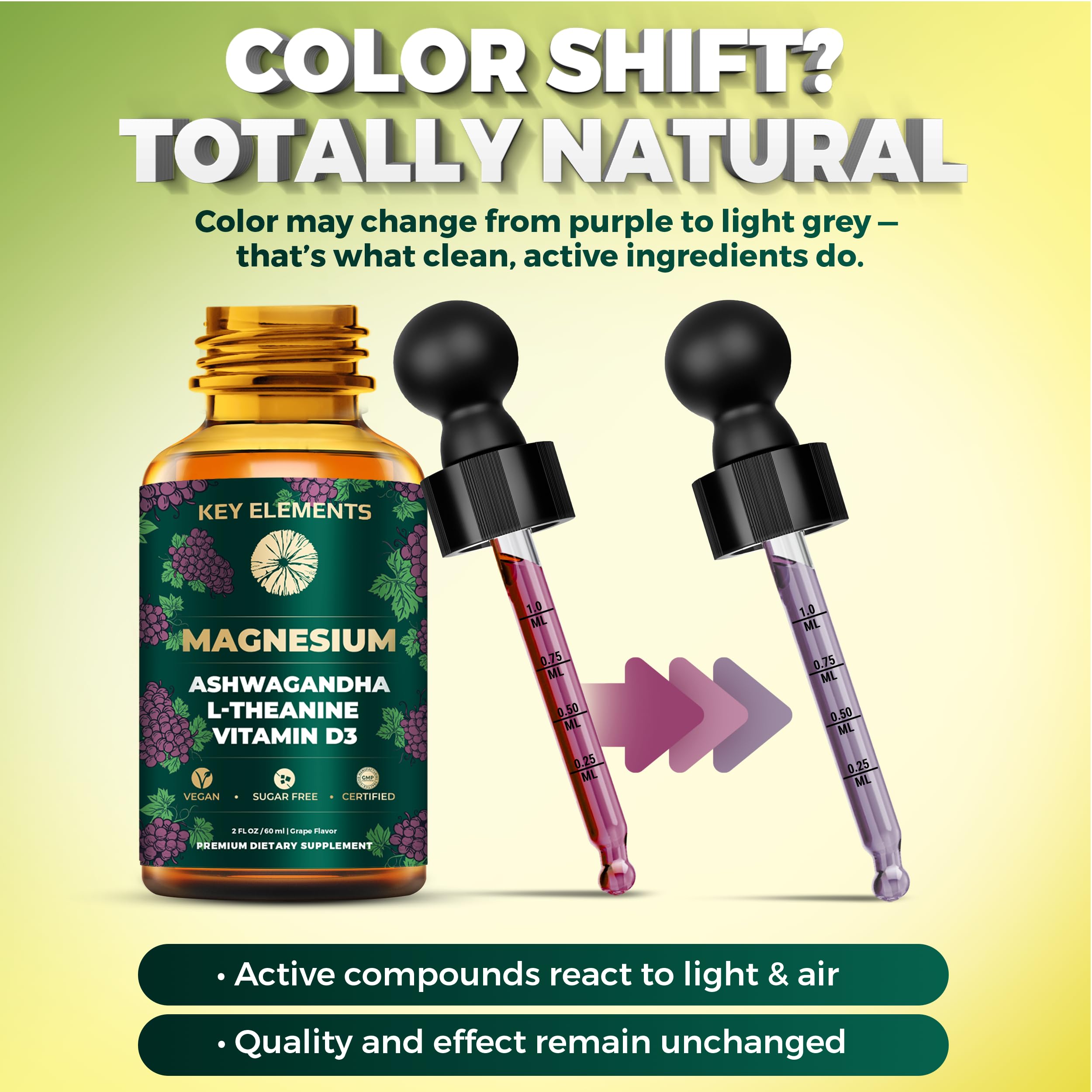 Ashwagandha and L-Theanine with Vitamin D3 ingredients close-up