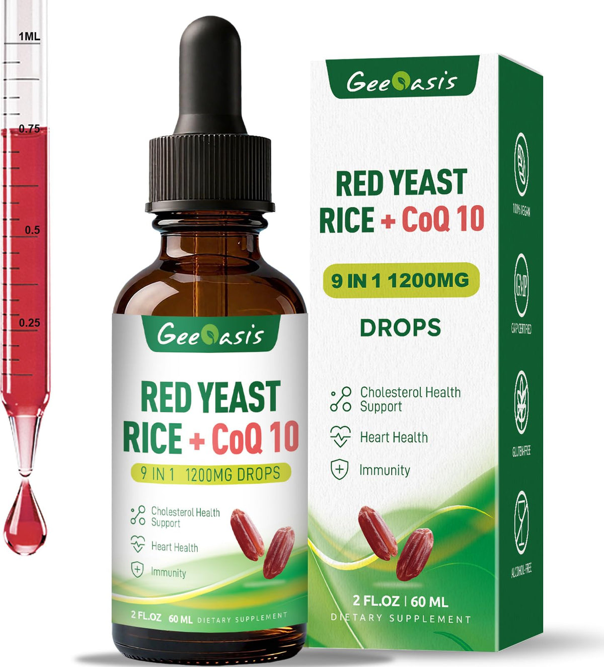 Liquid Red Yeast Rice Drops bottle label with CoQ10