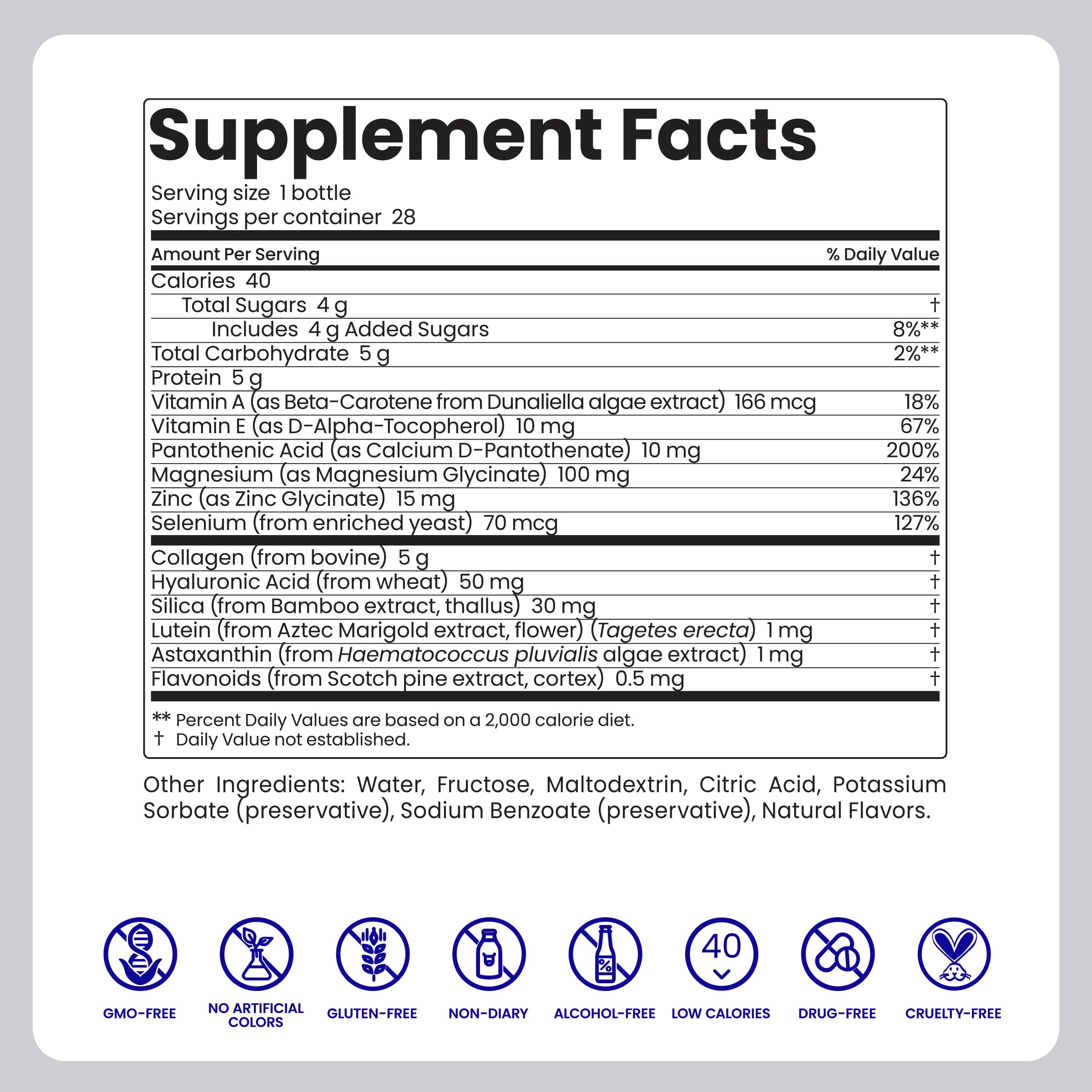 Clinical study icons indicating hydration, firmness, and radiance improvements