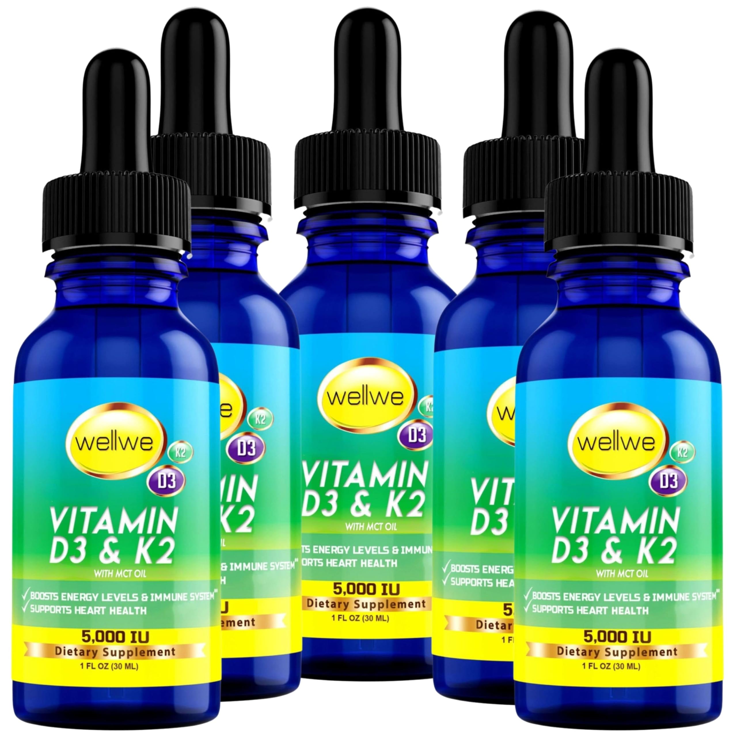 Bottle of Liquid Vitamin D3 K2 Drops 5000 IU with dropper
