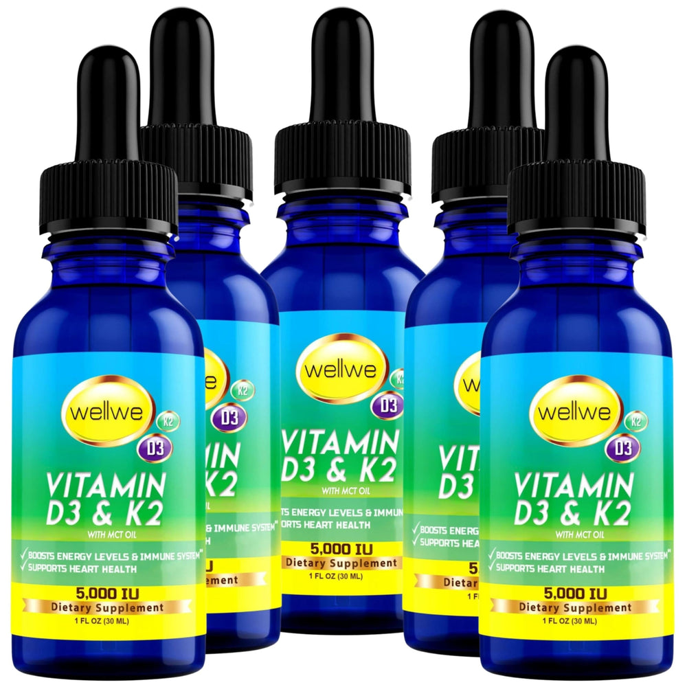 Bottle of Liquid Vitamin D3 K2 Drops 5000 IU with dropper