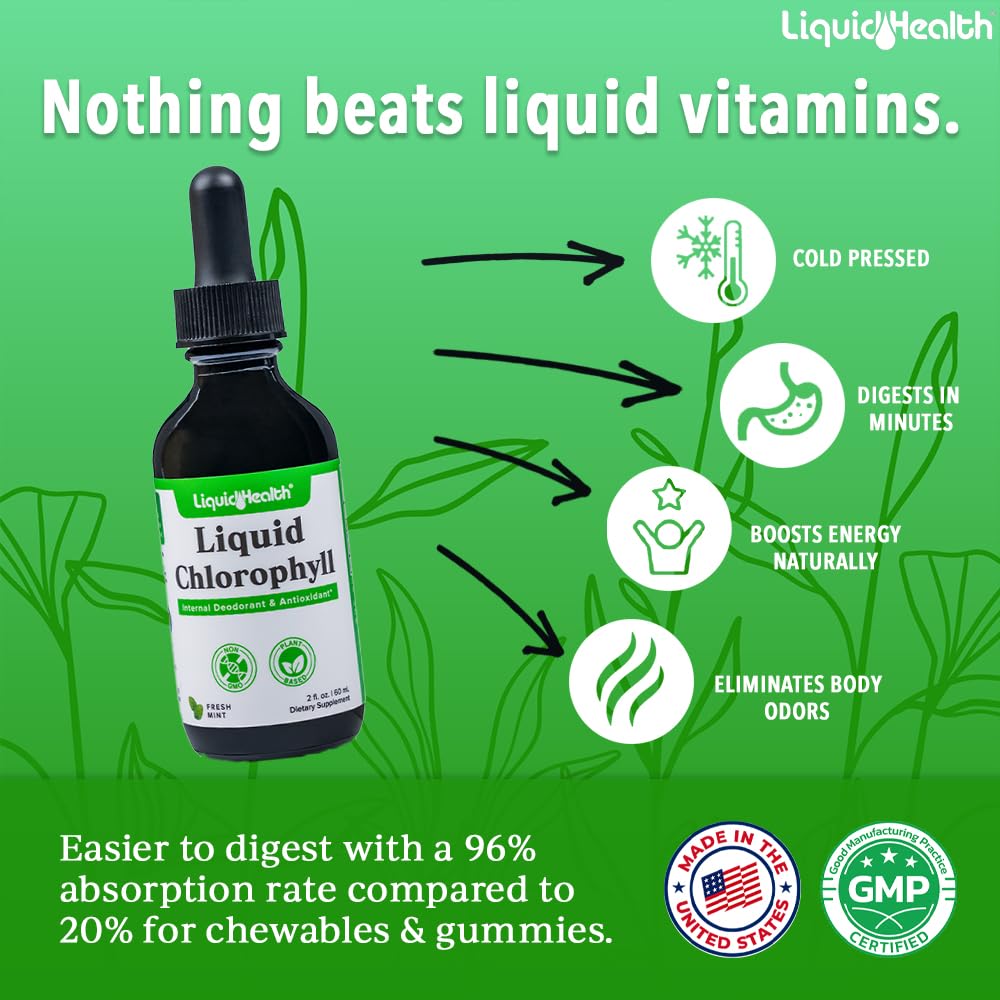 Close-up of LIQUIDHEALTH Chlorophyll Drops bottle