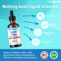 LIQUIDHEALTH Ionic Zinc Drops bottle showing USA Made
