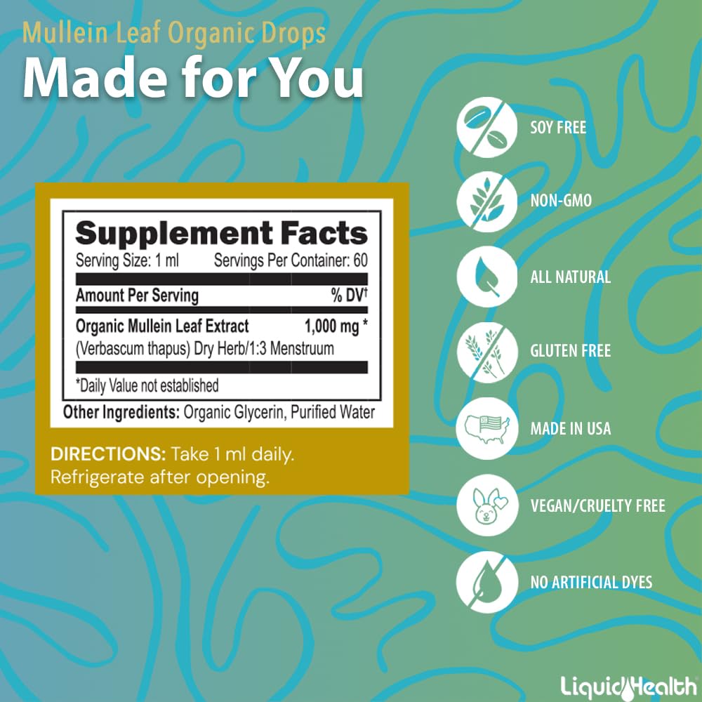 Made in USA badge with 2 fl oz bottle of mullein drops