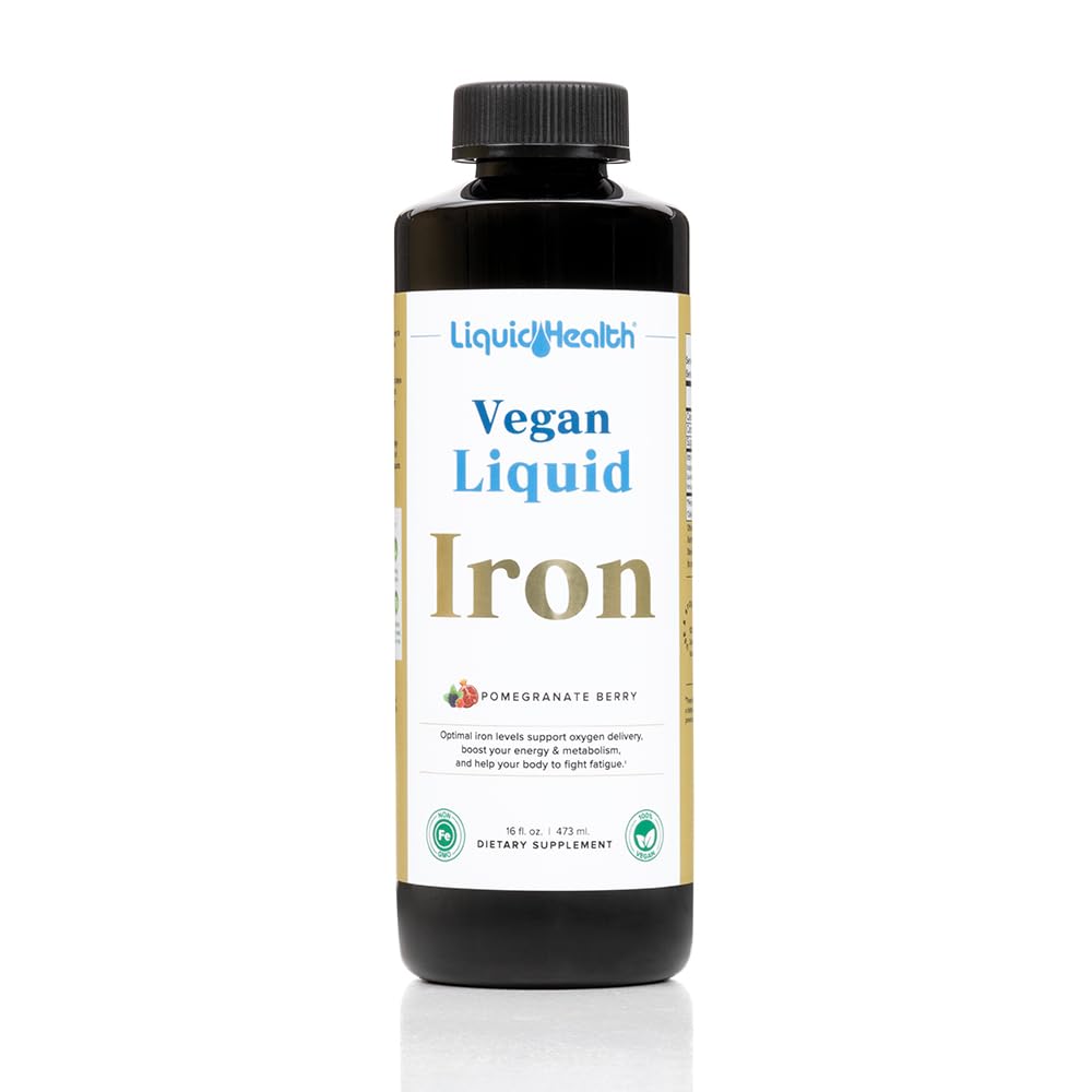 LIQUIDHEALTH vegan liquid iron bottle featuring SunActive and Ferrochel