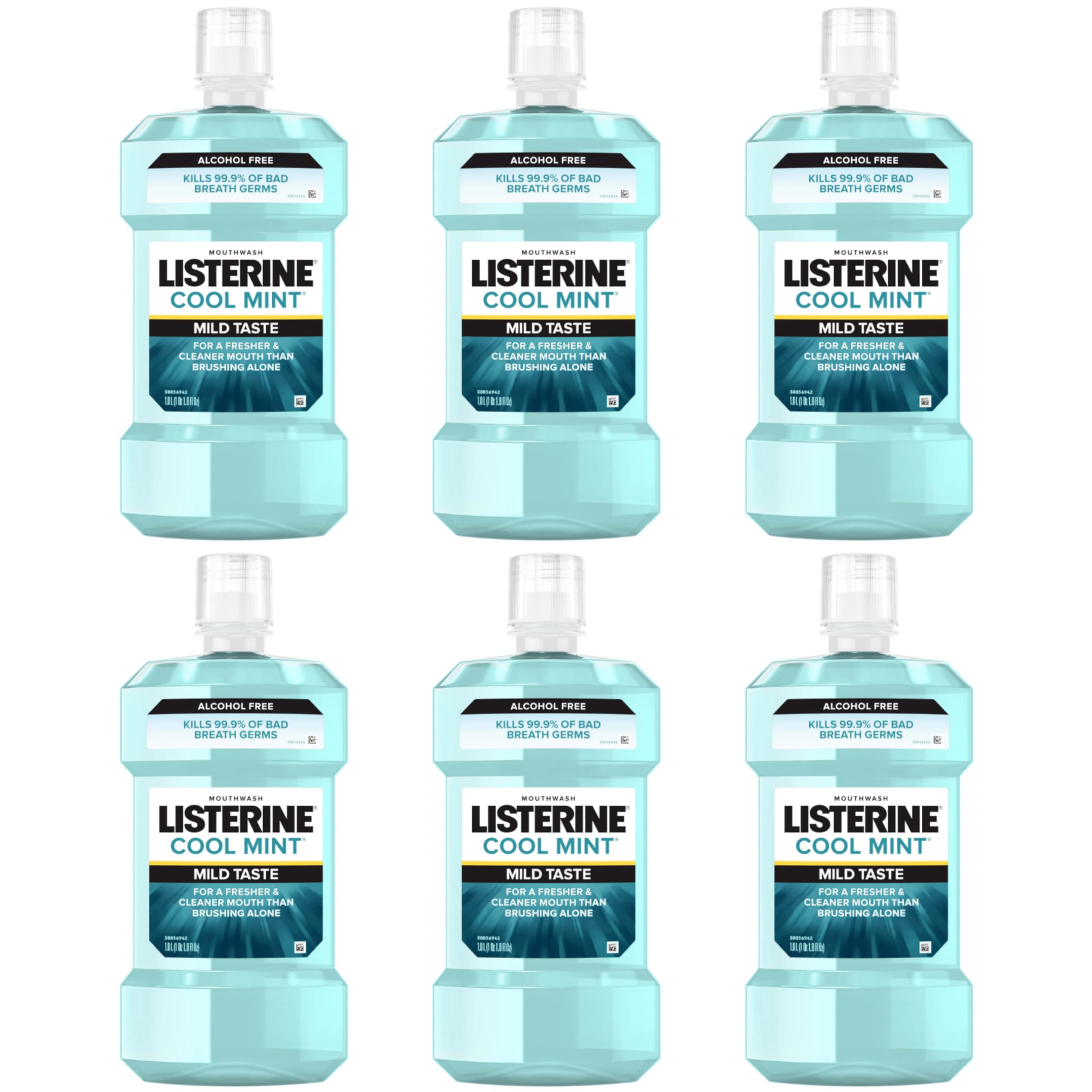 Front view of Listerine Cool Mint Alcohol-Free Mouthwash 500 mL 6-pack