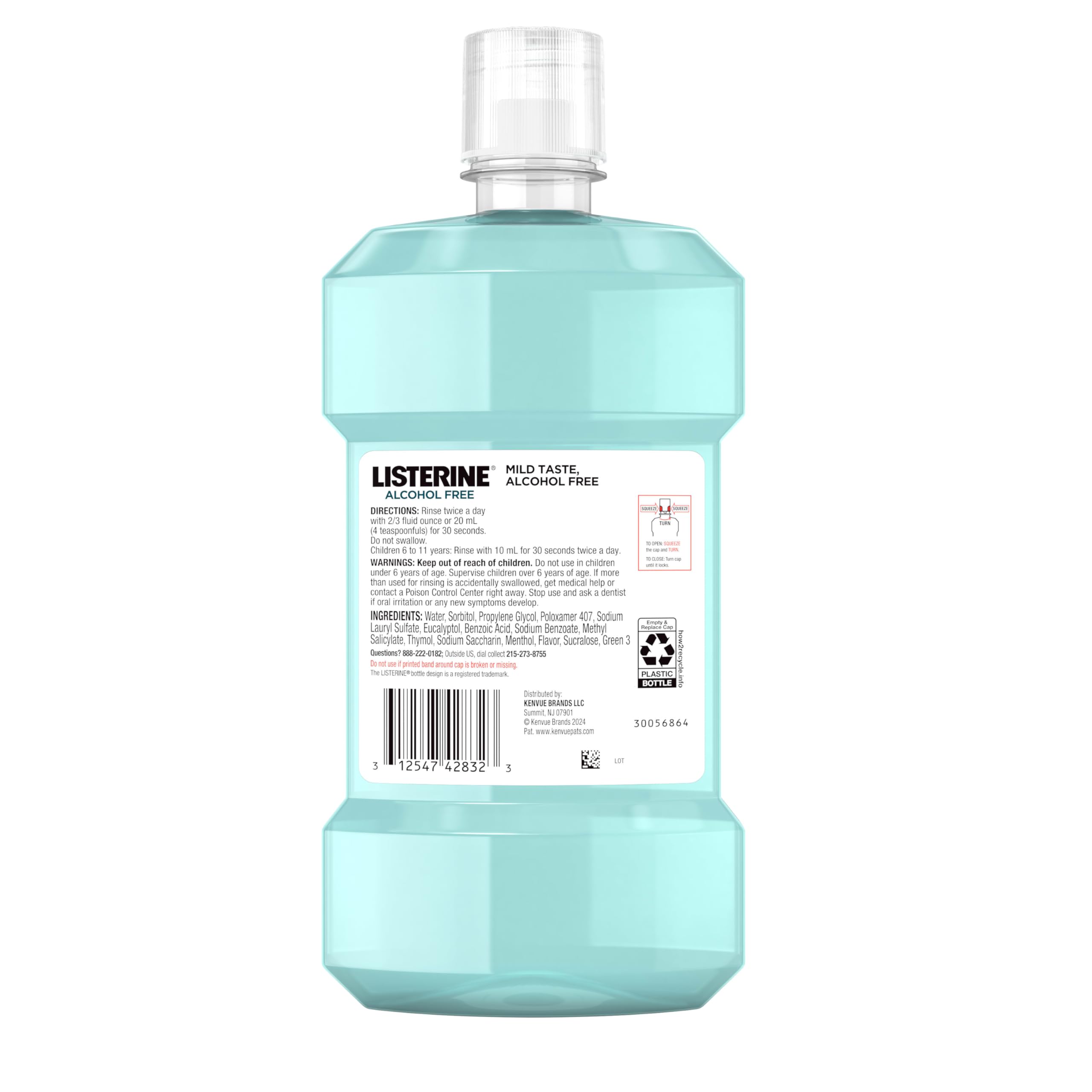 Usage instructions for Listerine Cool Mint Alcohol-Free Mouthwash