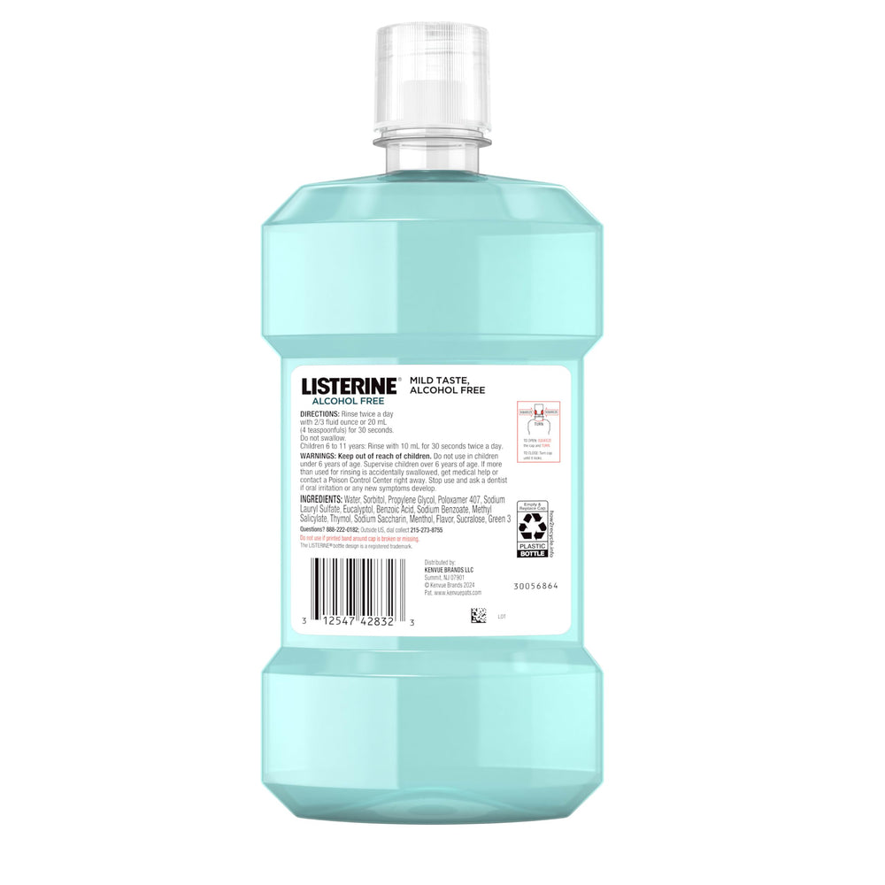 Usage instructions for Listerine Cool Mint Alcohol-Free Mouthwash