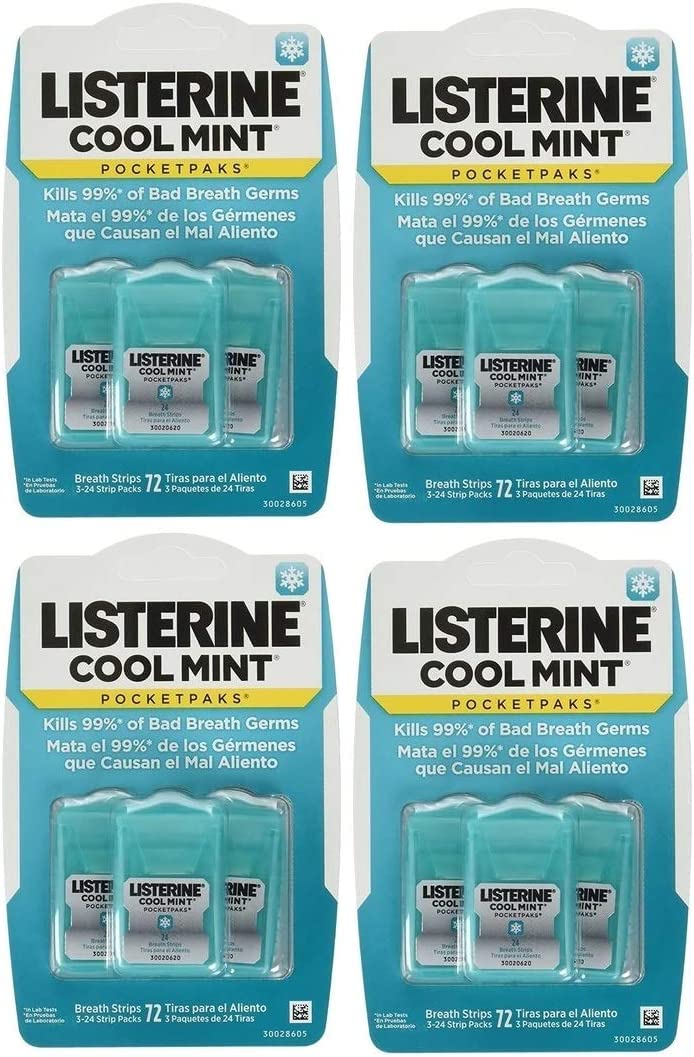 Front view of Listerine Cool Mint Pocketpaks Breath Strips 288-count pack