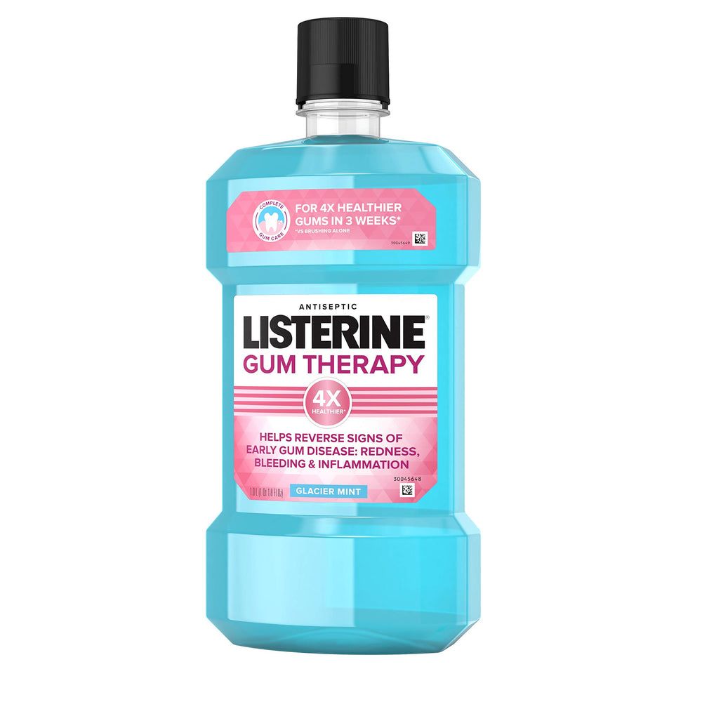Back view of Listerine Gum Therapy Glacier Mint 1 L pack (3 bottles)
